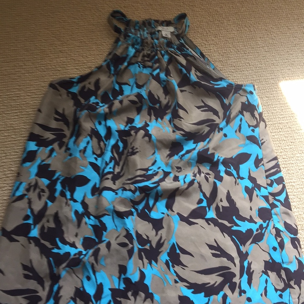 Blue, brown and tan, silk halter top